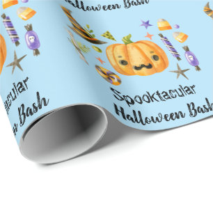 Cute Boo Pumpkin Spooktacular Halloween Bash Blue Cadeaupapier