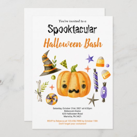 Cute Boo Pumpkin Spooktacular Halloween Bash Kaart (Voorkant / Achterkant)
