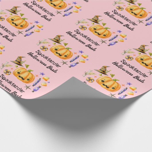 Cute Boo Pumpkin Spooktacular Halloween Bash Roze Cadeaupapier (Hoek)