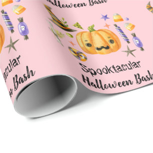 Cute Boo Pumpkin Spooktacular Halloween Bash Roze Cadeaupapier