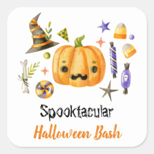 Cute Boo Pumpkin Spooktacular Halloween Bash Vierkante Sticker