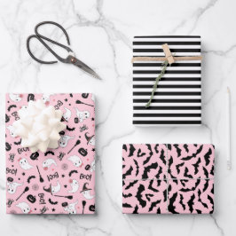 Cute Boo Spooky Ghost Halloween Pink Girl Inpakpapier Vel