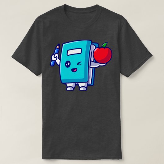Cute Book Holding Potlood and Apple Cartoon T-shirt (Design voorkant)