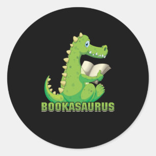 Cute Book Lover Bookworm Bookish Dinosaur Bookasau Ronde Sticker