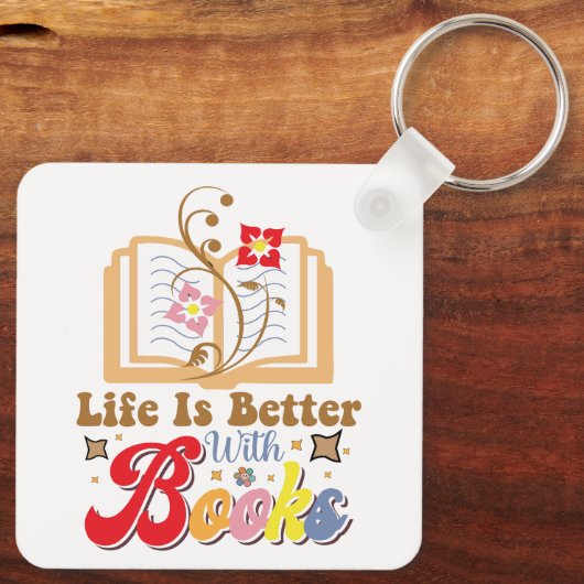 Cute Book Lover "Life Is Better With Books" Quote Sleutelhanger (Achterkant)