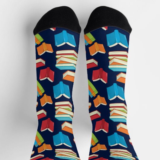 Cute Book Lover Pattern Navy Blue Librarian Sokken (Top)