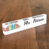 Cute Book Stack Custom Teacher Naambordje (Zijkant)