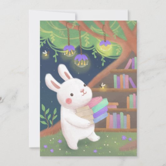Cute Bookaholic Bunny Illustration Kaart (Voorkant)