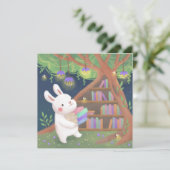 Cute Bookaholic Bunny Illustration Kaart (Staand voorkant)