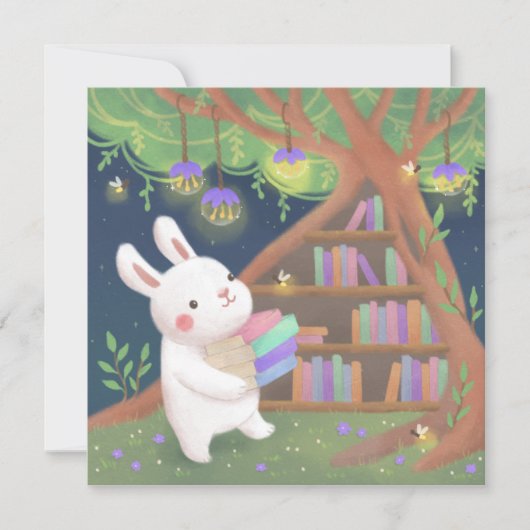 Cute Bookaholic Bunny Illustration Kaart (Voorkant)