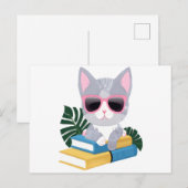 Cute Bookish Cat with Pink Glasses – Kawaii Smart  Briefkaart (Voorkant / Achterkant)