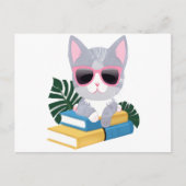 Cute Bookish Cat with Pink Glasses – Kawaii Smart  Briefkaart (Voorkant)