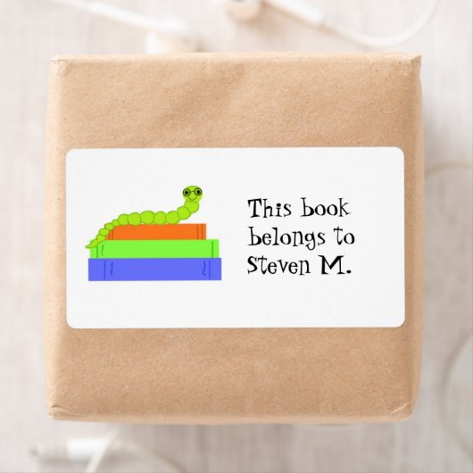 Cute Bookworm Bookplate Etiket (Insitu)