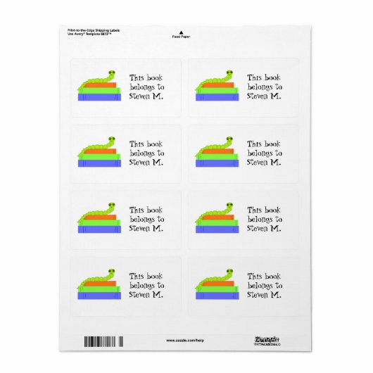 Cute Bookworm Bookplate Etiket (Full Sheet)