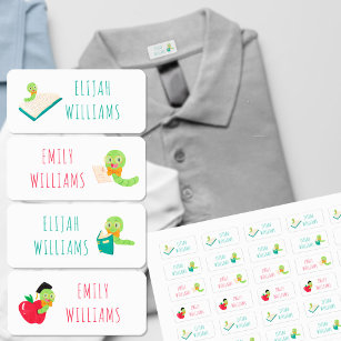Cute Bookworm Color Coded Kinder Name Labels
