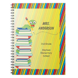 Cute Bookworm Sitting on Books Personalized Notitieboek