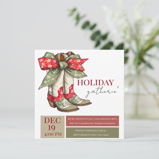Cute Boots and Bow Holiday Party  Aankondiging (Staand voorkant)
