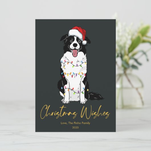 Cute Border Collie Boom Kerst Plat Feestdagenkaart (Staand voorkant)