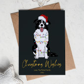 Cute Border Collie Boom Kerstmis Plat Feestdagenkaart