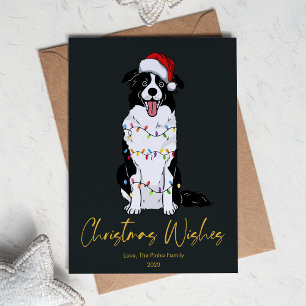 Cute Border Collie Boom Kerstmis Plat Feestdagenkaart