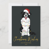 Cute Border Collie Boom Kerstmis Plat Feestdagenkaart (Voorkant)