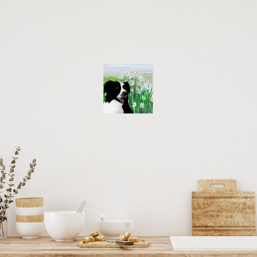 Cute, Border Collie Daisies Wall Art Poster (Keuken)