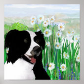 Cute, Border Collie Daisies Wall Art Poster (Voorkant)
