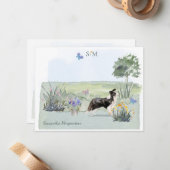 Cute Border Collie Dog Butterfly Monogram Name  Notitiekaartje (Voorkant / Achterkant in situ)