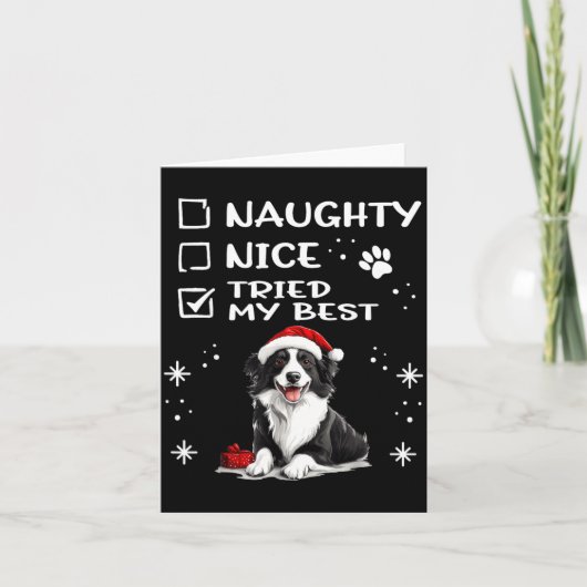 Cute Border Collie Dog Christmas Naughty Nice Trie Kaart (Voorkant)