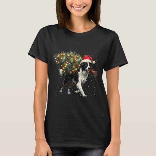 Cute Border Collie Dog In A Christmas Tree For Men T-shirt (Voorkant)
