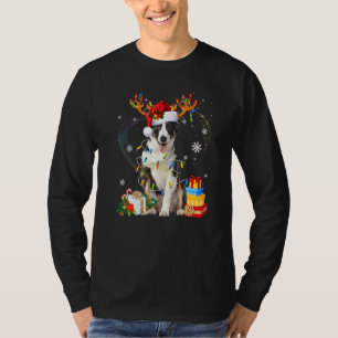 Cute Border Collie Dog licht Santa Hat Sweater Ch T-shirt