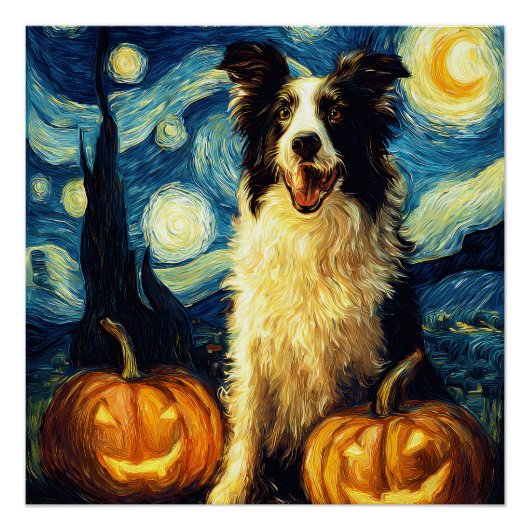 Cute Border Collie-hond Halloween Jack O Lantern P Perfect Poster (Voorkant)