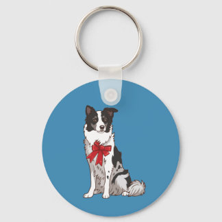 Cute Border Collie-hond Illustratie Ronde Sleutelh Sleutelhanger