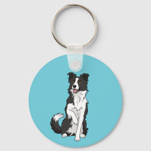 Cute Border Collie Hond Illustratie Ronde Sleutelh Sleutelhanger