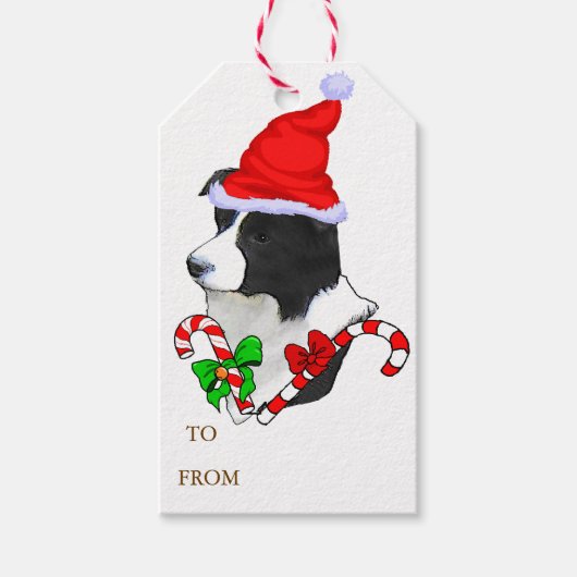 Cute Border Collie Kerstmis Cadeaulabel (Voorkant)