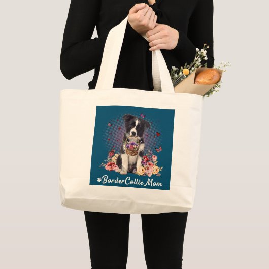 Cute Border Collie Ma Flower Happy Moederdag Grote Tote Bag (Voorkant (product))