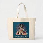 Cute Border Collie Ma Flower Happy Moederdag Grote Tote Bag (Voorkant)