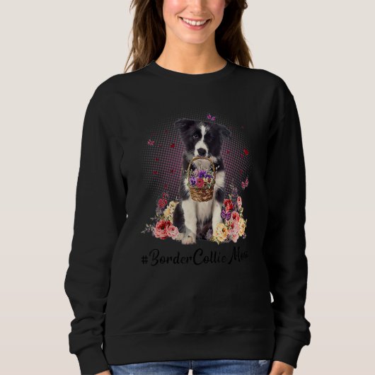 Cute Border Collie Ma Flower Happy Moederdag L Trui (Voorkant)