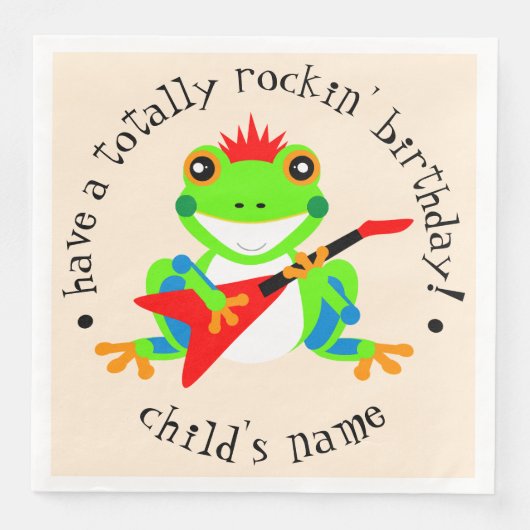 Cute Born to Rock Tree Frog met Red Guitar Servet (Voorkant)
