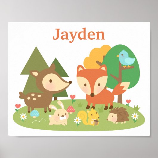 Cute bos bosdier kinderkamer decor poster (Voorkant)