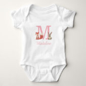Cute bos bosdieren roze monogram romper (Voorkant)