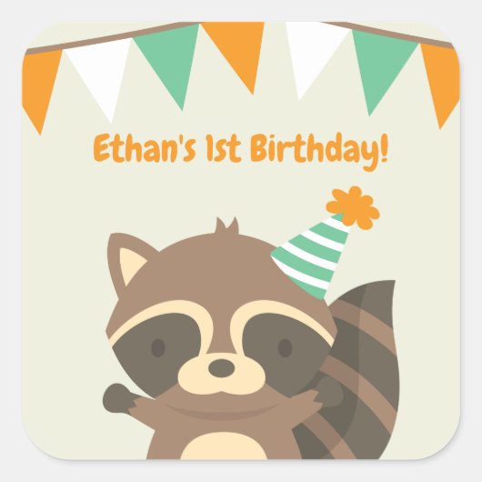 Cute Bos Wasbeer Verjaardagsfeest Stickers (Voorkant)
