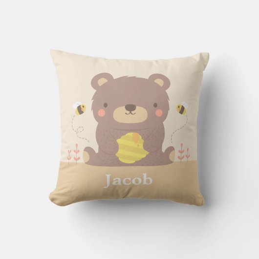 Cute bosbeer en bijen kinderkamer decor kussen (Voorkant)
