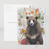 Cute bosbeer met lente bloemen natuur kunst briefkaart (Voorkant / Achterkant)