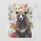 Cute bosbeer met lente bloemen natuur kunst briefkaart (Voorkant)