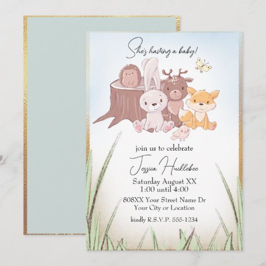 Cute Bosdieren Baby Shower Kaart (Voorkant / Achterkant)