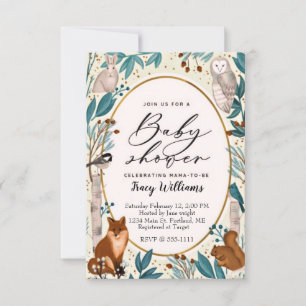 Cute bosdieren baby shower uitnodiging
