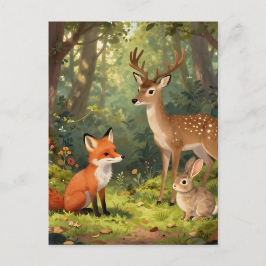 Cute Bosdieren Bos Scene Briefkaart (Voorkant)