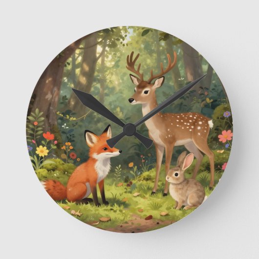 Cute Bosdieren Bos Scene Ronde Klok (Voorkant)