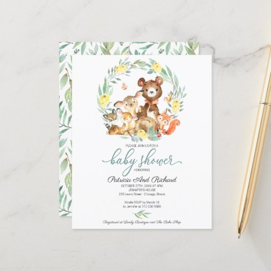 Cute bosdieren groen baby shower (Voorkant / Achterkant in situ)